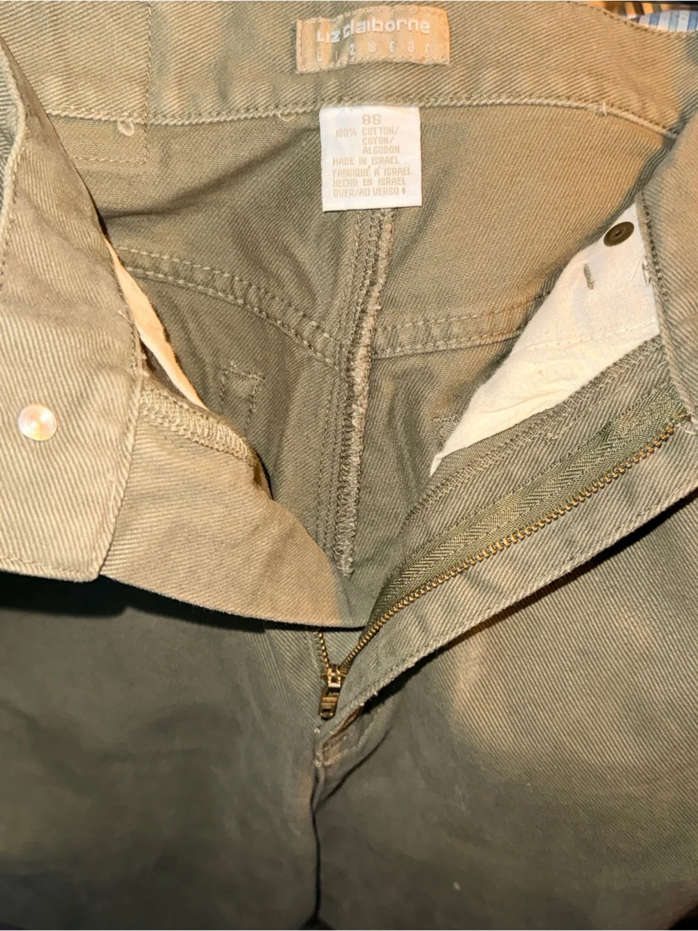NWT Liz Claiborne Lizwear Women’s Olive Relaxed Fit Twill Jeans-8S